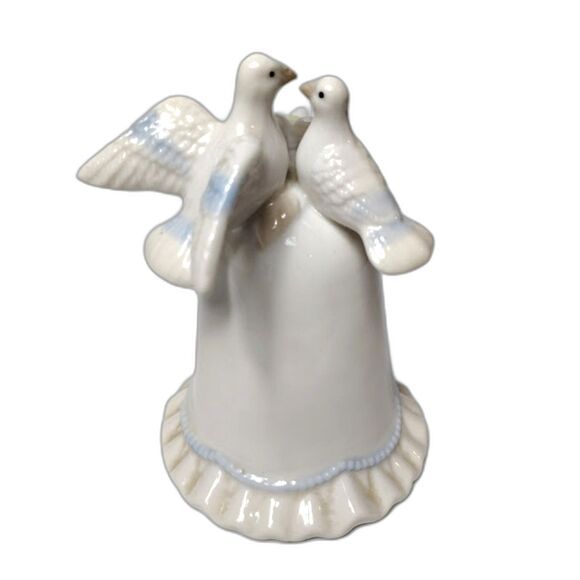 K’s Collection White Doves Porcelain Bell w/ Flowers Ribbon 5.5 Inch - Picture 2 of 4